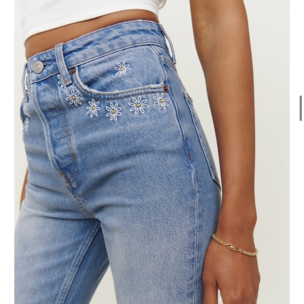NWT Reformation Jeans Straight Leg w/ Embroidered Daisys